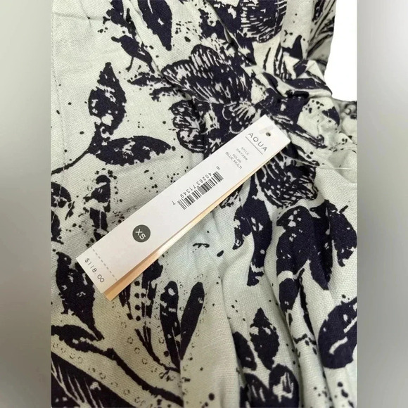 Aqua Women's Linen Blend Smocked Long Sleeve Midi Dress Flower Print Blue Sz XS - Picture 9 of 10